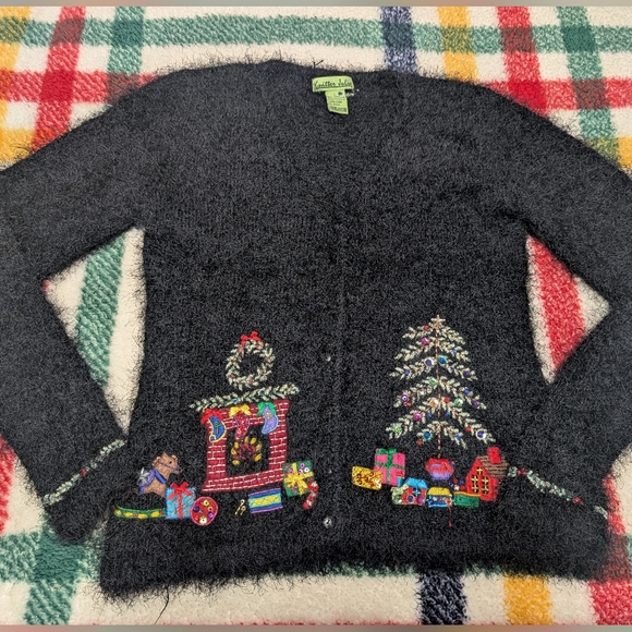 Festive Black Cardigan with Holiday Embroidery - Picture 1 of 3